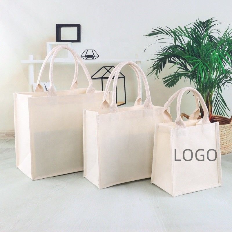 Outlet Blank Plain Custom Logo Print Canvas Cotton Tote Bags for Daily School Life