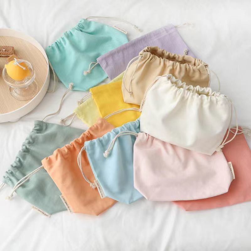 Custom Candy Color Recycle Organic Cotton Canvas Fabric Drawstring Bag for Packaging