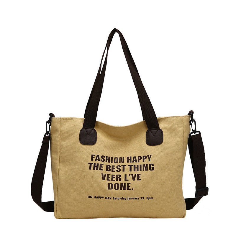 Daily School Life Letter Print Cotton Tote Bag for Women Crossbody Canvas Shopping Bag