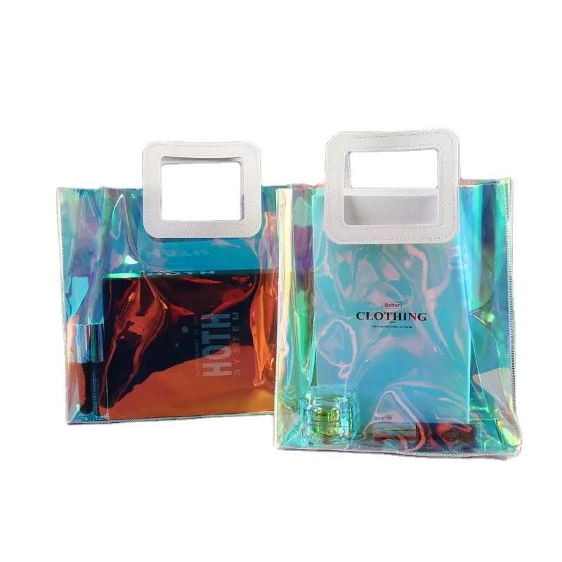 Open Closure Custom Clear PVC Gift Iridescent Tote Cosmetic Bag for Fashionable Look