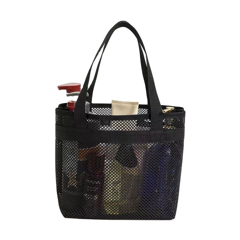 Customized Logo Mesh Toiletry Bag Eco Shopping Bag with Zipper Small Nylon Mesh Bag