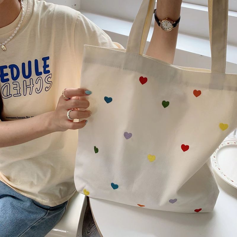 Custom Embroidered Canvas Tote Bag for Women Medium Size Durable Shopping Shoulder Bag
