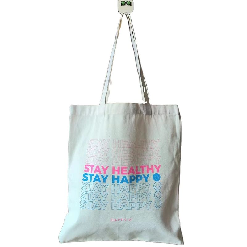 Custom Logo Design Printed Cute Durable Cotton Fabric Shoulder Shopping Bags for Woman