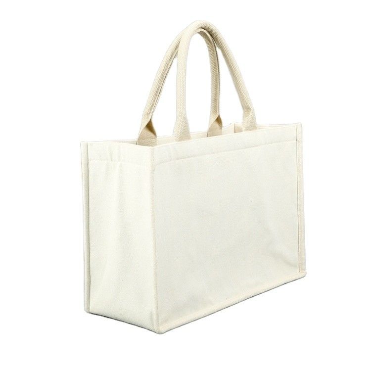 Custom Logo Bag Square Shape Laminated Waterproof Canvas Cotton Shopping Tote Beach Bag