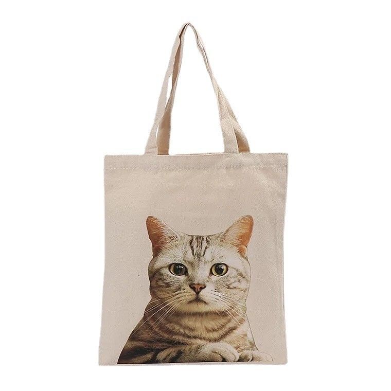 Cute Cat Pattern Reusable Canvas Tote Bag for Eco Friendly Shopping and Travel Needs