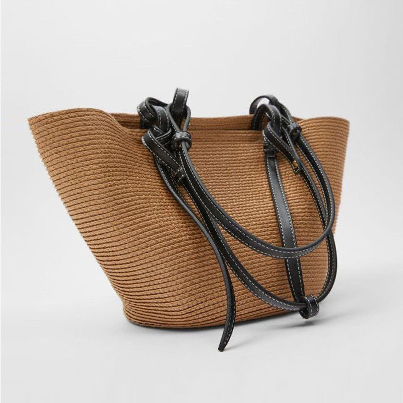 Outdoor Large Capacity Straw Beach Bag Vintage Handmade Woven Shoulder Bag Raffia Rattan Bags