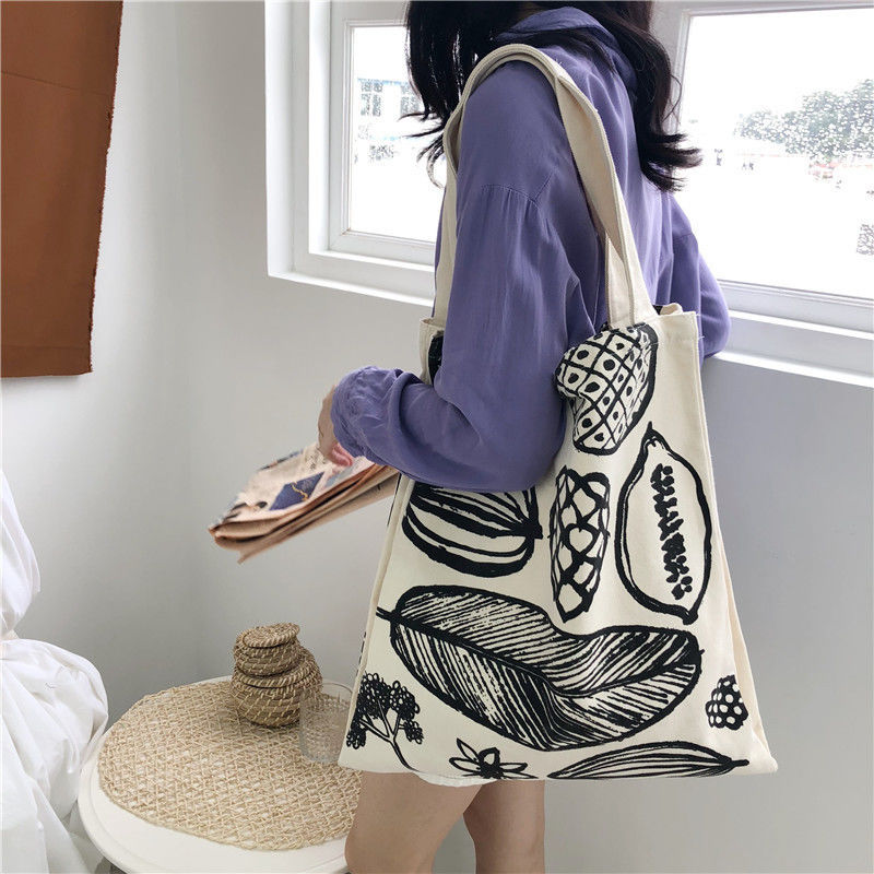 Style Leaf Printing Thick Canvas Bag Large Capacity Grocery Shopping with Customized Logo