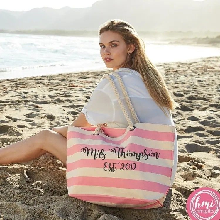 Customized Logo Canvas Stripe Tote Bag for Summer Beach School Bag Trolley Arrival