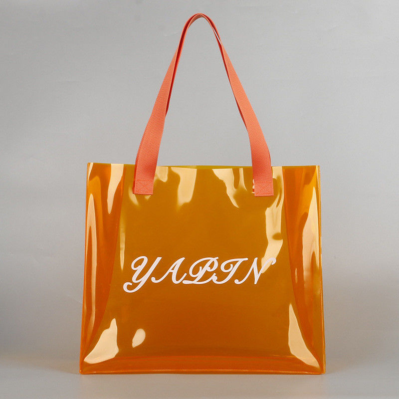 Silk Screen Printing Custom Logo Shopping Bag Clear PVC Tote Bag with Canvas Material
