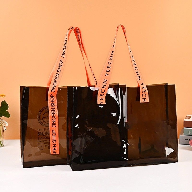 Eco-friendly Custom Logo Clear Transparent Waterproof PVC Tote Bag with Zipper and Pocket