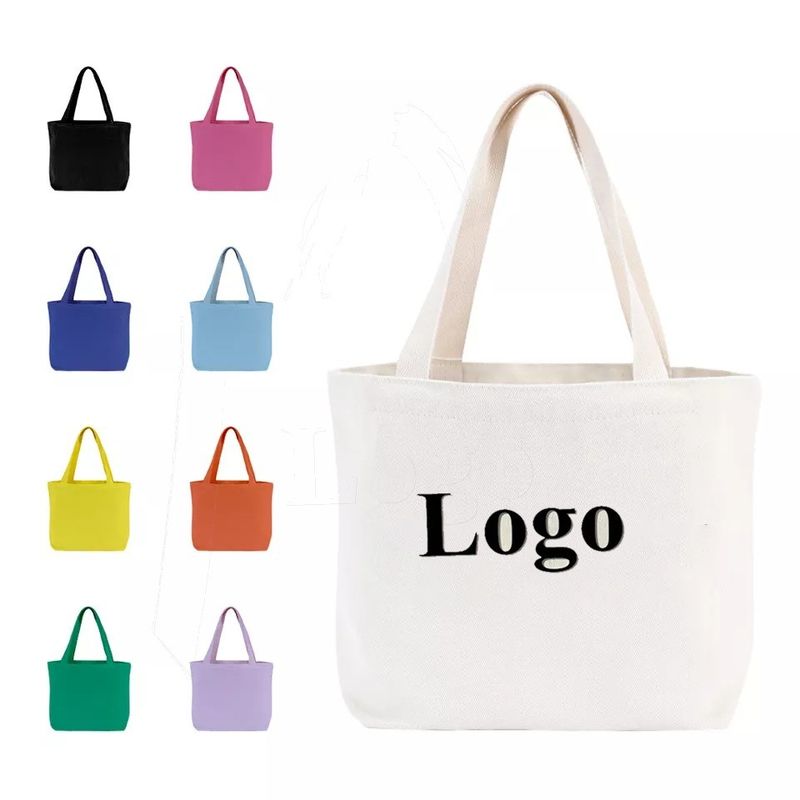 Custom Logo Printed Large Plain Organic Shopping Tote Bag with Pocket Customized Logo