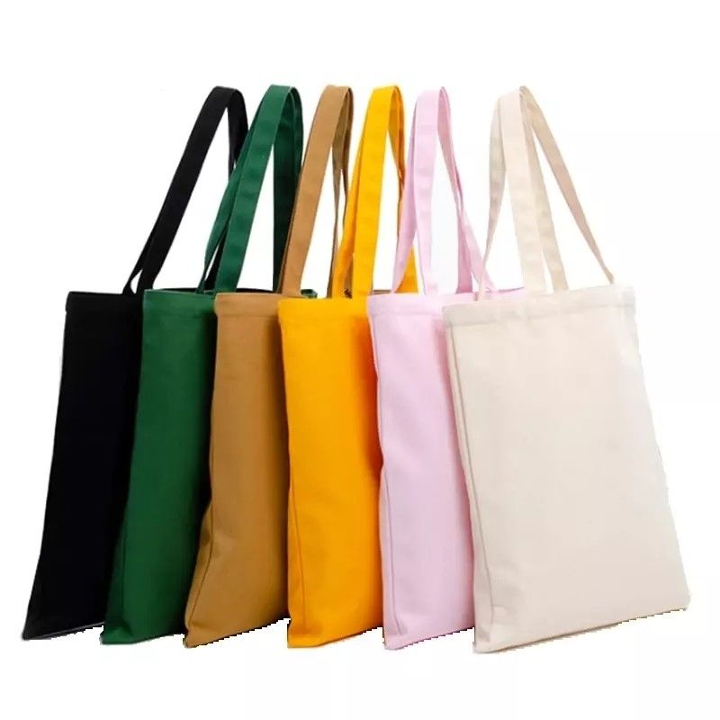 Silk Screen Printed Eco Canvas Bag Ladies Shopping Tote With Pockets and Letter Pattern