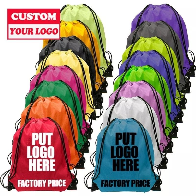 Customized Medium Size Polyester Nylon Drawstring Backpack for Silk Screen Printing