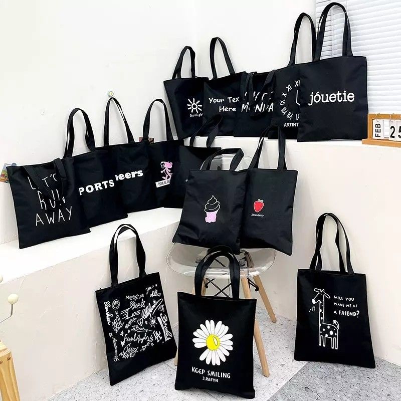 Custom Logo Korean Female Student Large-capacity Simple Shoulder Tote Cotton Canvas Bag