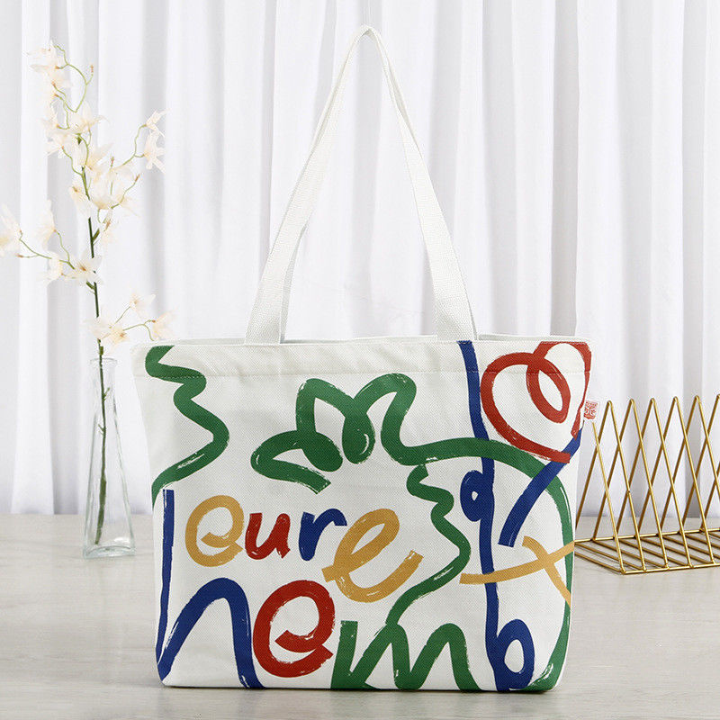 Custom Silk Screen Printed Cotton Canvas Shopping Tote Bag with Logo and Letter Pattern