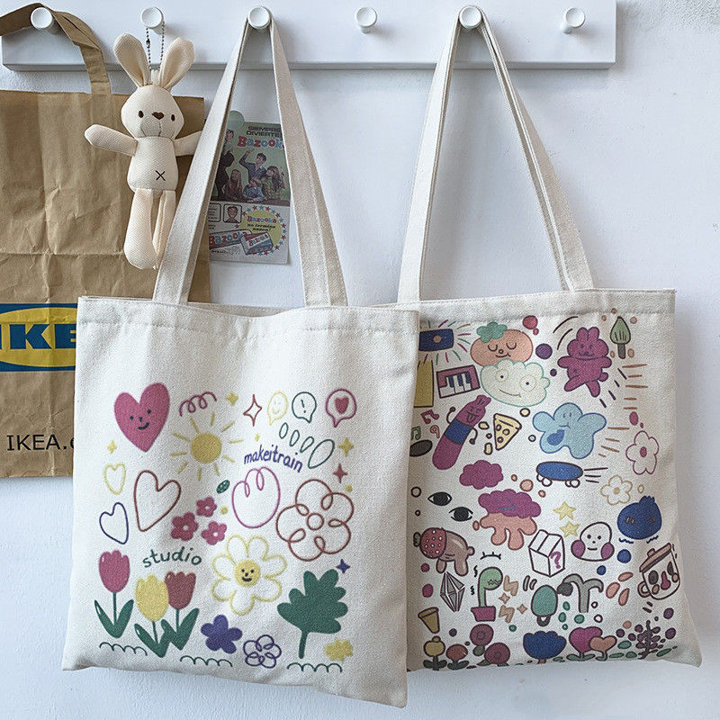 Cartoon Print Canvas Tote Bag for Daily School Life Eco Friendly and Customized Color