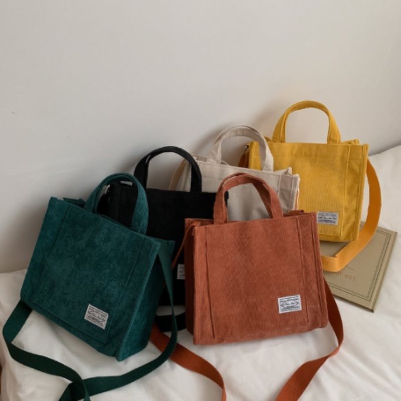 Fashion Crossbody Corduroy Tote Bag With Adjustable Strap with Customized Logo