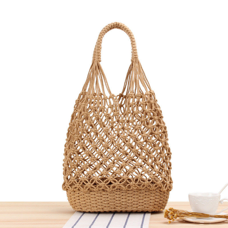 Newest Fashionable Customized Color Knit Hollow Out Woven Beach Bags Straw Tote Bag