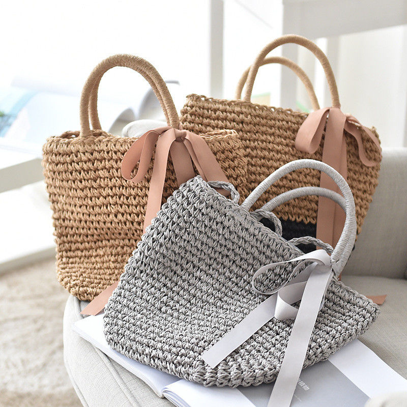 Straw Woven Bag Bucket Pattern for Women Tote Beach Bag 2023 Beach Season Sales