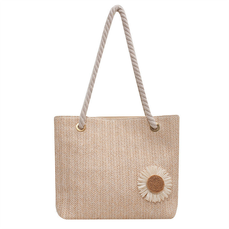 2022 Simple Handbags Straw Beach Bag Fashion Silk Scarf Women's Shoulder Bags with Materials
