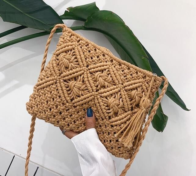 Other Pattern Type Handmade Cotton Rope Straw Women Hand Bags Vintage Tassels Beach Bags