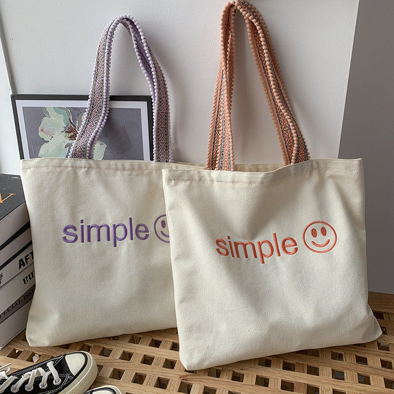 Custom Eco Totebag Printing Reusable Cotton Canvas Shopping Bag with Letter Pattern