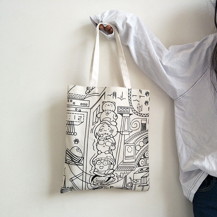 Custom Printed Canvas Tote Bag Letter Print Cotton Eco-Friendly Shopping Bag