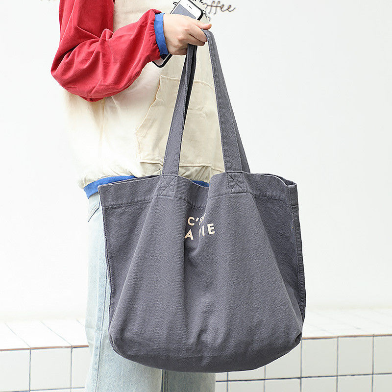 Eco Friendly Canvas Casual Tote Shoulder Shopping Bag with Logo and Pattern Type