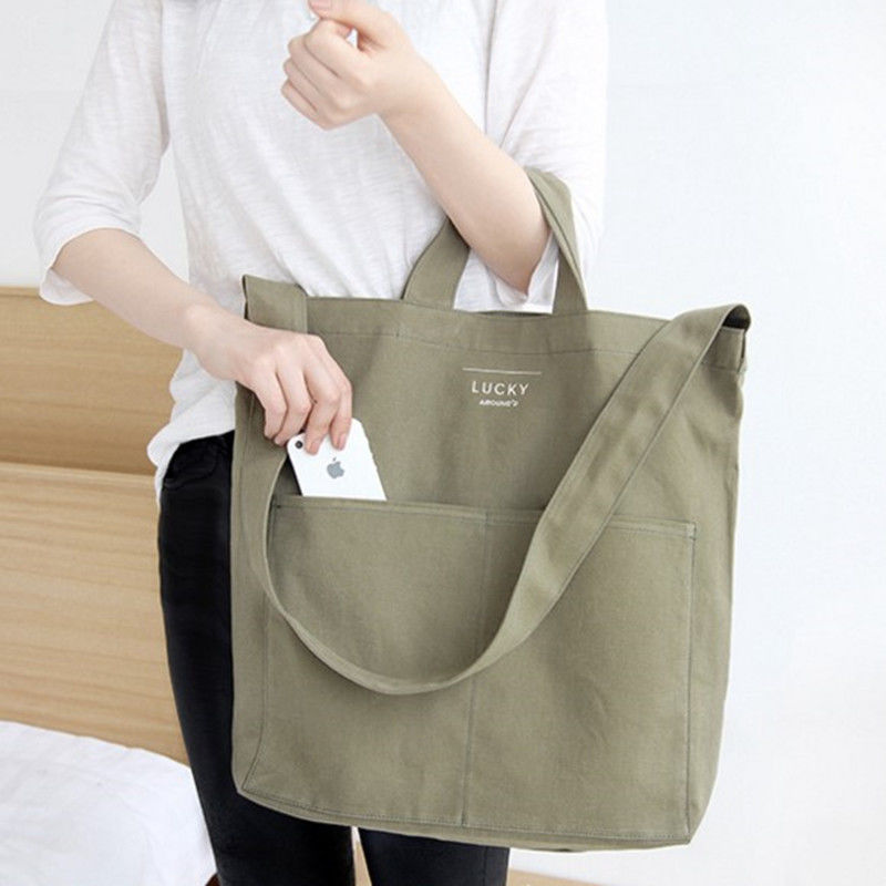 Medium Size Fashionable Reusable Canvas Cotton Tote Bags for Eco Friendly Shopping