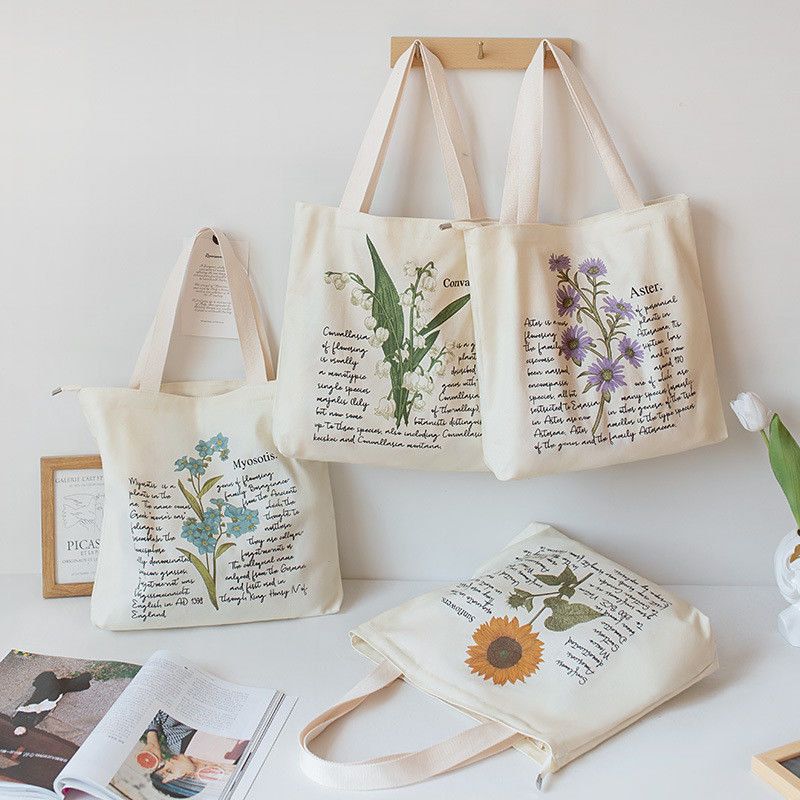 Medium Size Eco Friendly Reusable Cotton Shopping Bag with Letter Pattern