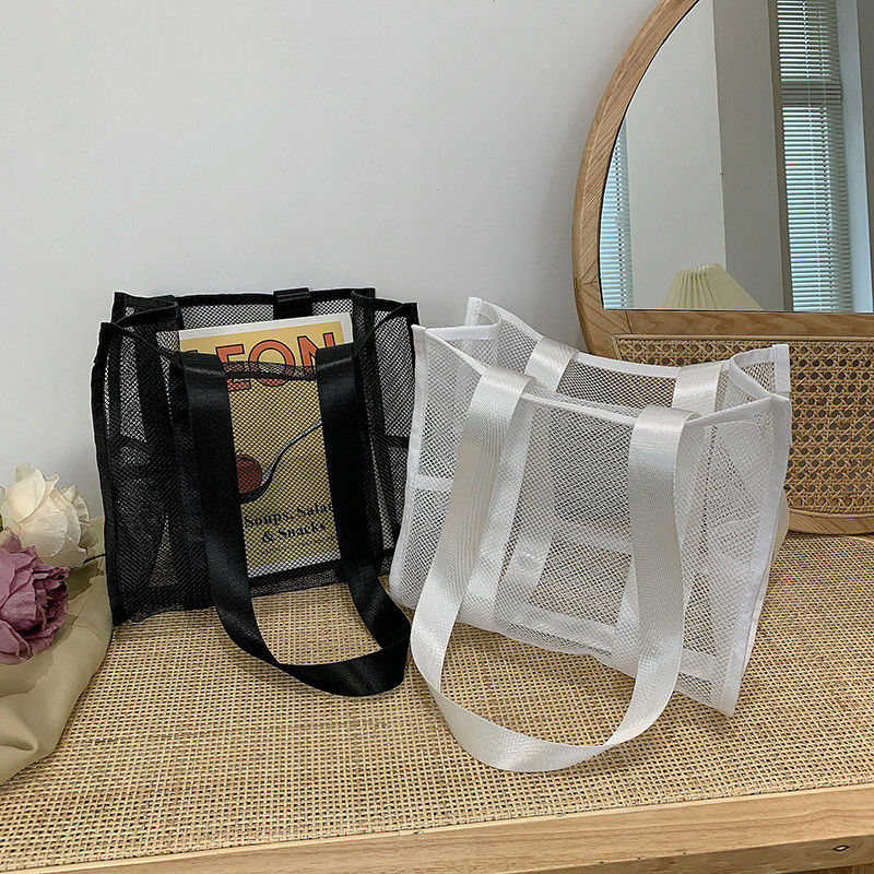 2022 Customized Fashion Print Large Mesh Tote Bag Women's Beach Bag with Hollow Out