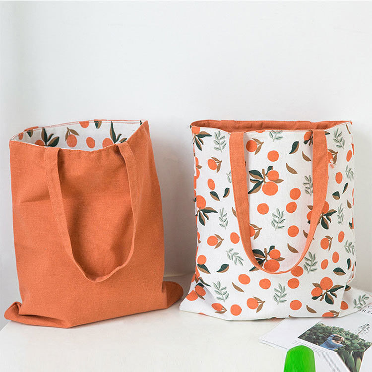 Custom Logo Medium Size Foldable Cotton Canvas Tote Bag for Grocery Shopping