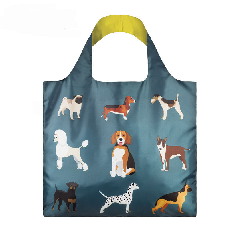 Handled Style REPT Dog's Woof Polyester Fabric Beach Bags Animal Folding Shopping Bag