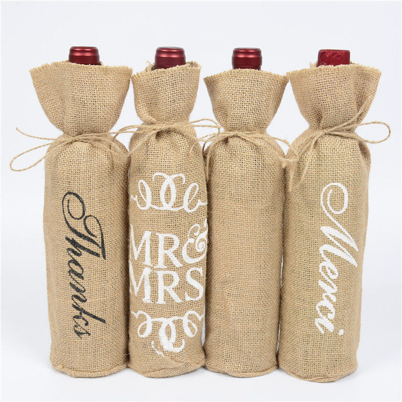 Jute Wine Bottle Covers with Drawstrings Reusable Wine Gift Bags in Customized Color