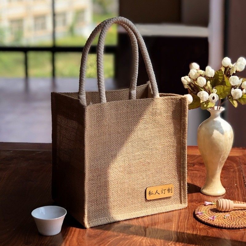 Eco-Friendly Jute Shopping Bags with Customized Printed Logo and Leather Handles