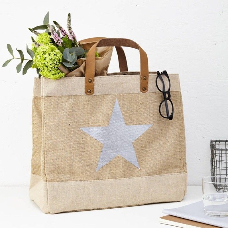 Daily School Life Recycled Custom Jute Bag Burlap Jute Tote Bags With Leather Handles